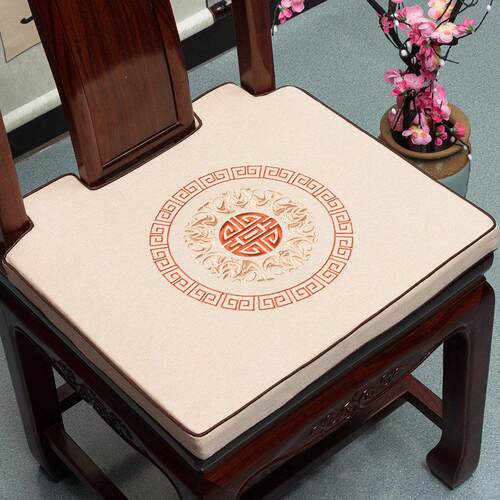 定制红木餐椅坐垫实木茶椅垫子圈椅太师椅卡口座垫棉麻加厚海绵垫