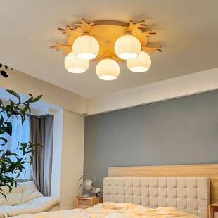 卧室灯北欧原木奶油风客厅主灯简约现代大气日式榻榻米鹿角吸顶灯