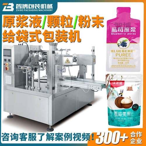 自立预制袋给袋式酱料粉末包装机原浆液体坚果颗粒给袋式包装机