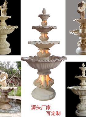 大型多层仿砂岩流水盆欧式树脂喷泉水景园林地产三层天使流水摆件