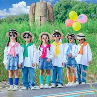 儿童啦啦队演出服秋季小学生运动会服装糖果色卫衣套装幼儿园班服