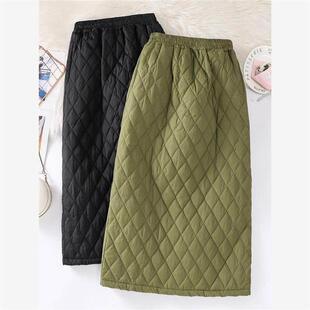 外贸单出口清仓羽绒棉半身裙女挡风冬裙夹棉保暖开叉中长款 A字裙