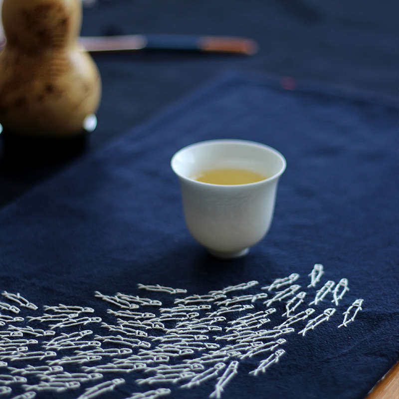 洄游丨群鱼手工干泡茶席中国古风禅意茶垫初学刺绣diy材料包/新品,住宅家具,布艺,淘宝优惠券,粉丝福利购,淘宝优惠卷
