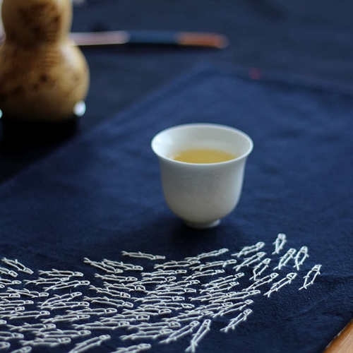 洄游丨群鱼手工干泡茶席中国古风禅意茶垫初学刺绣diy材料包/新品