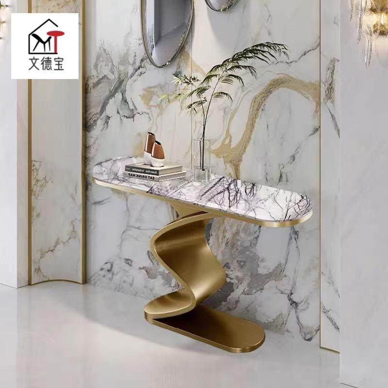 高端意式轻奢大理石奢石玄关桌超窄玄关柜别墅酒店走廊条案端景台