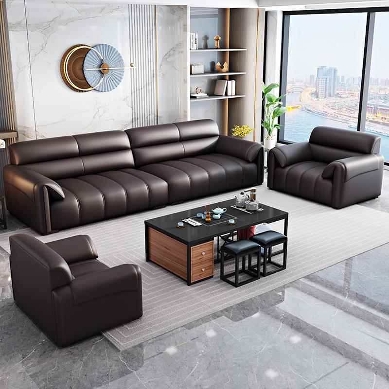 SJN办公沙发现代简约接待三人位意式真皮高级办公室沙发茶几组合