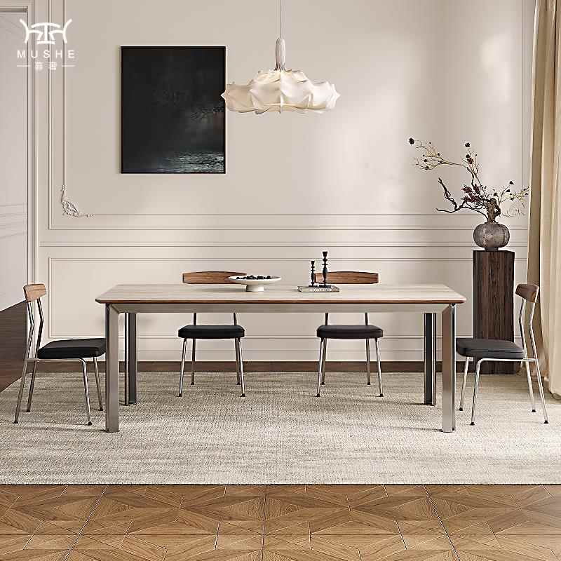 暮奢法式覆古洞石岩板餐桌简约长方形桌子家用设计师中古风餐桌