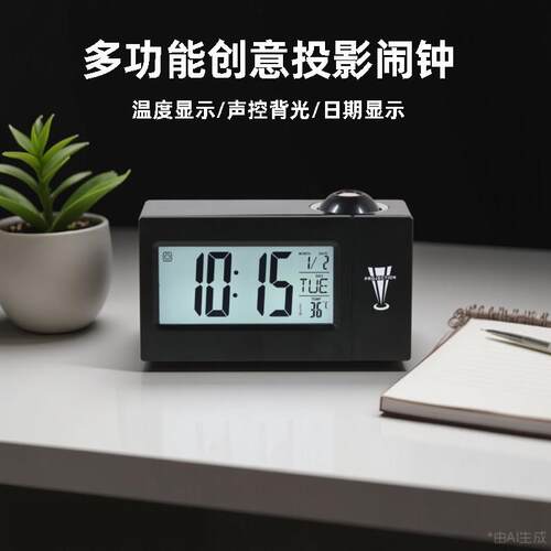 汉时现代创意多功能投影闹钟卧室时尚儿童桌面时钟家用钟表HA3605