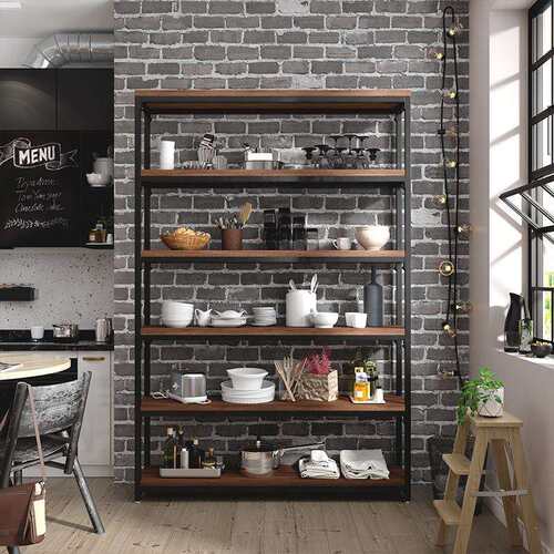 美式LOFT复古落地实木铁艺书架置物架层架书柜厨房隔板实木铁架子