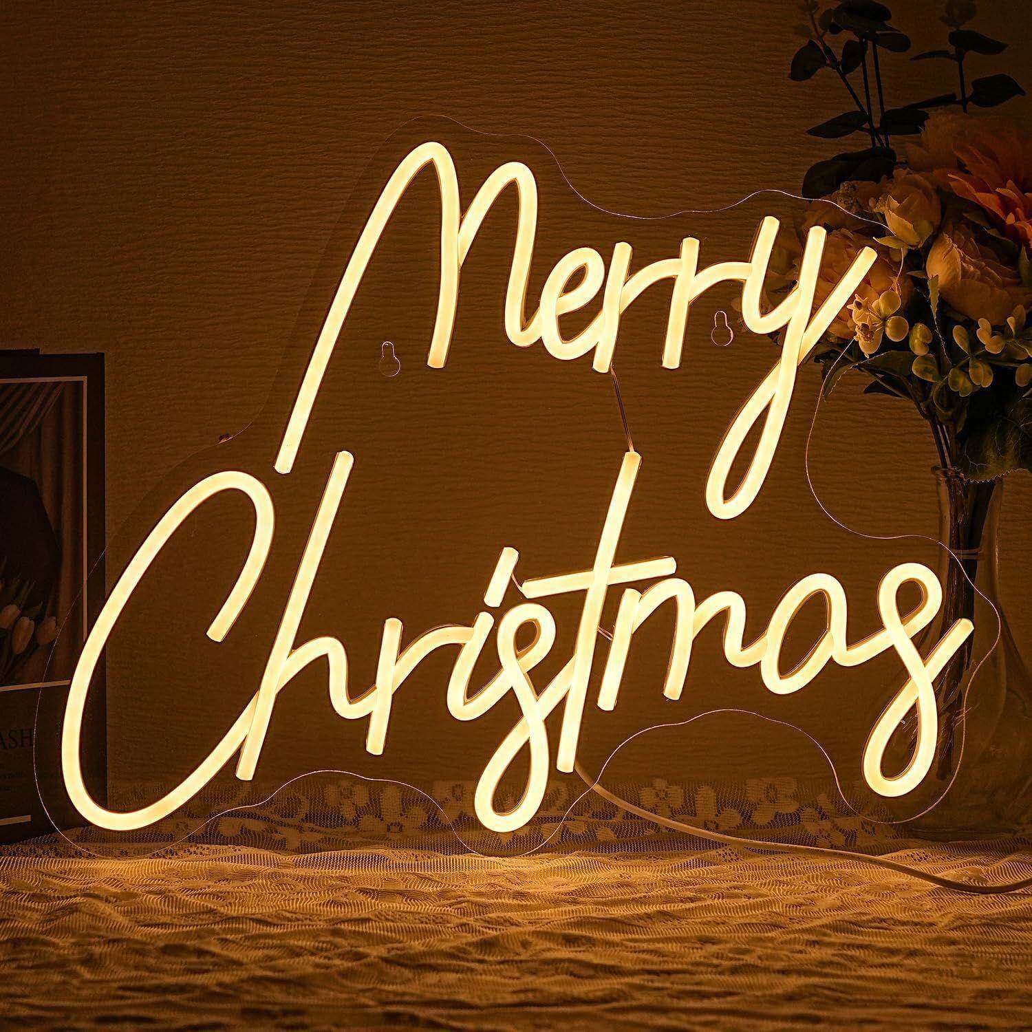 Merry christmas灯牌圣诞老人字母灯LED霓虹灯墙壁装饰灯定 制