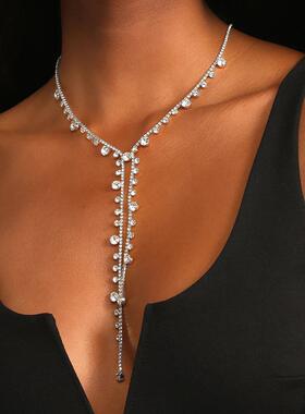 Accessory long tassel necklace with full diamond necklace