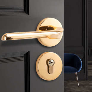 金色门锁现代北欧室内家用房门锁磁吸静音卧室门把手分体锁具批发