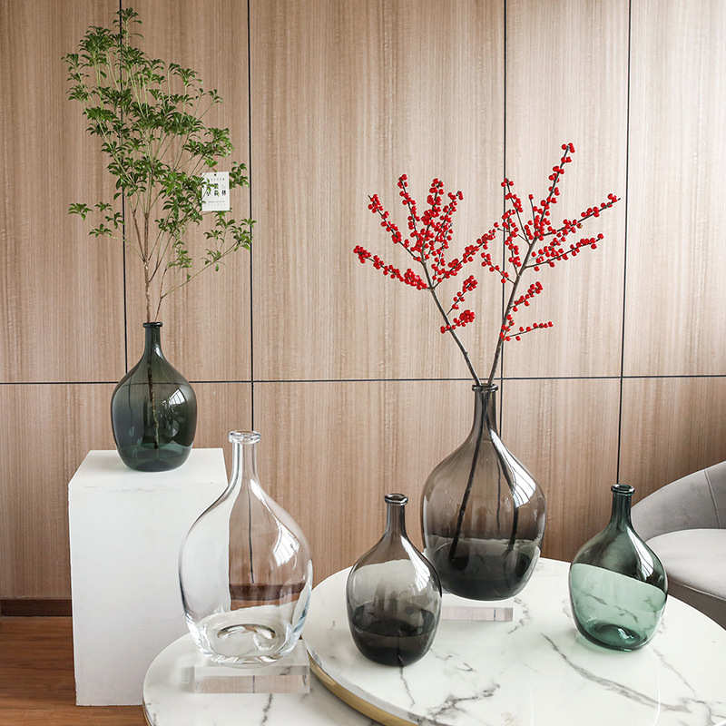 Edelweiss 北欧 轻奢创意 简约大肚玻璃花瓶  透明 客厅 装饰摆件