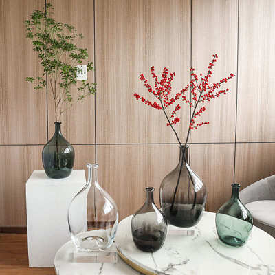 Edelweiss 北欧 轻奢创意 简约大肚玻璃花瓶  透明 客厅 装饰摆件