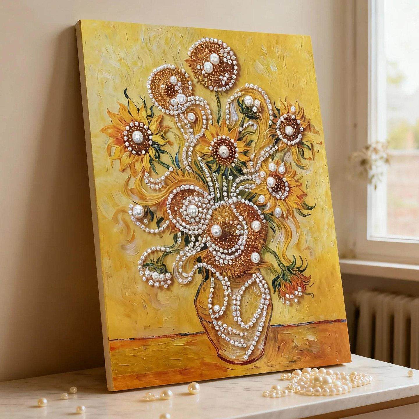 梵高向日葵DIY珍珠画手工自粘解压装饰画送朋友闺蜜礼物
