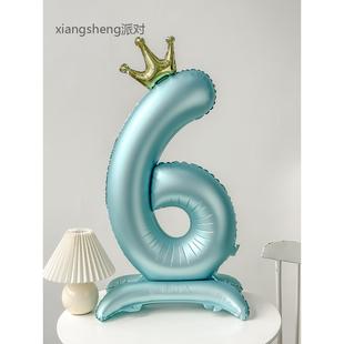 40寸带底座大号蓝色数字铝膜气球生日装饰场景布置男女孩周岁拍照