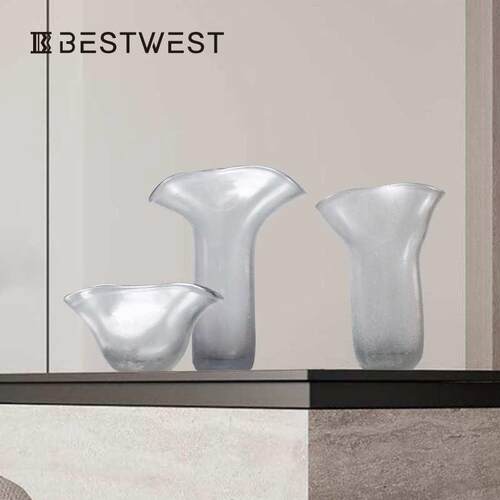 Best west 创意日式本白色磨砂高档玻璃花瓶摆件家居装饰品花器