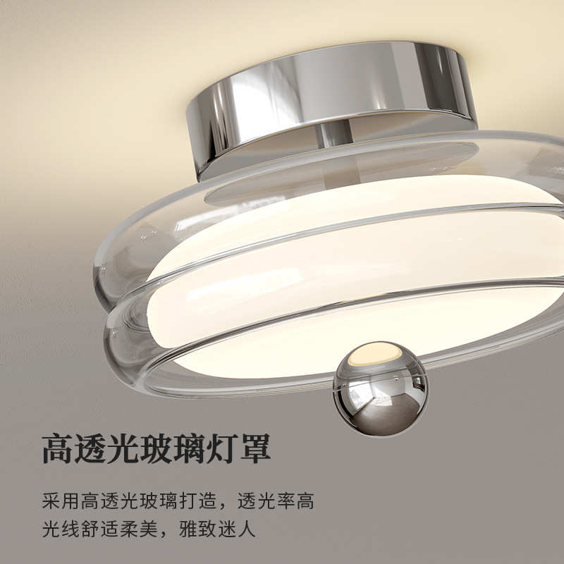 过道灯中古风玻璃吸顶灯走廊过道玄关卧室灯吊灯法式奶油风装饰灯