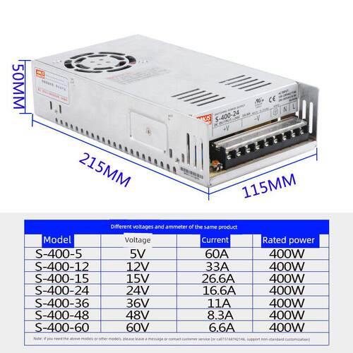 明伟400W工控开关电源S-400-24V16.6A 12V33A15V26.5A5V80A36V27V