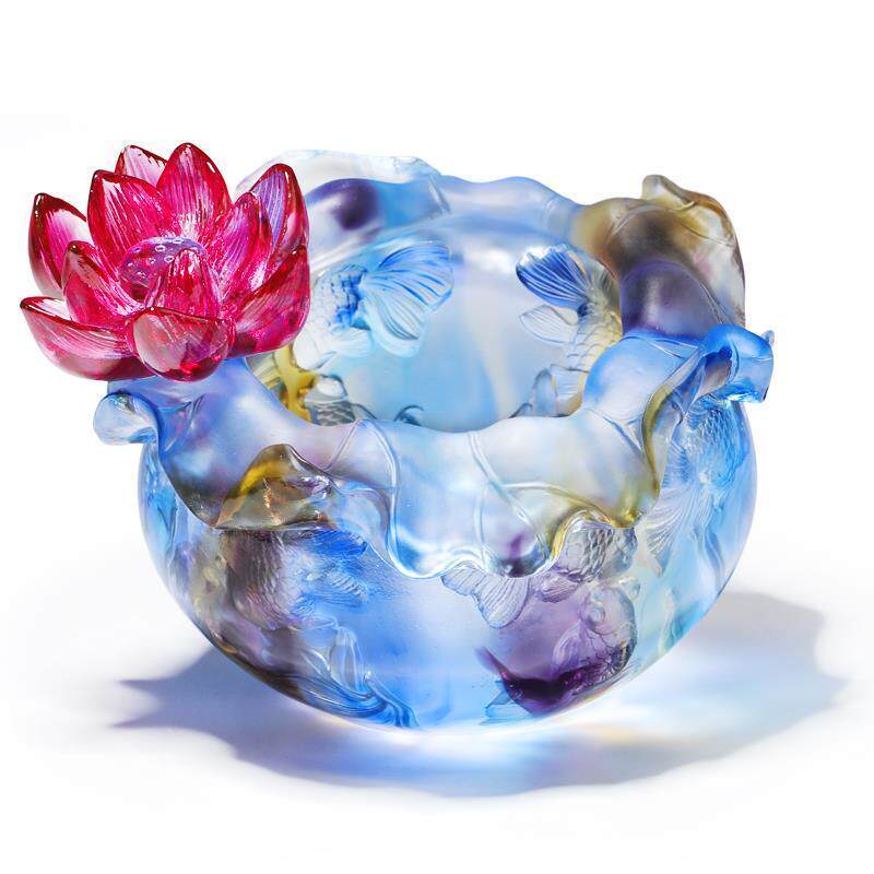 琉璃荷塘月色聚宝盆荷花鱼缸乔迁商务工艺品摆件门厅钥匙储物罐