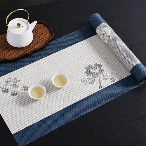 茶席中式禅意桌旗中国风梅花牡丹茶桌布艺长条桌布防水茶旗茶垫布