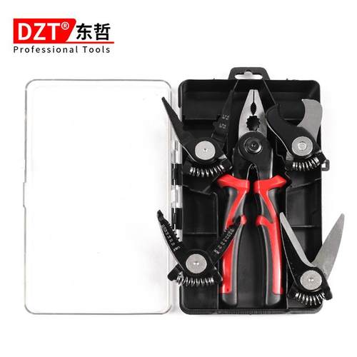 多功能老虎钳五合一换头式钢丝钳电工剪线钳剥线钳五金工具套装