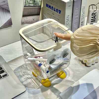 可爱透明带盖收纳废纸篓学生书桌宿舍办公室高颜值家用桌面垃圾桶