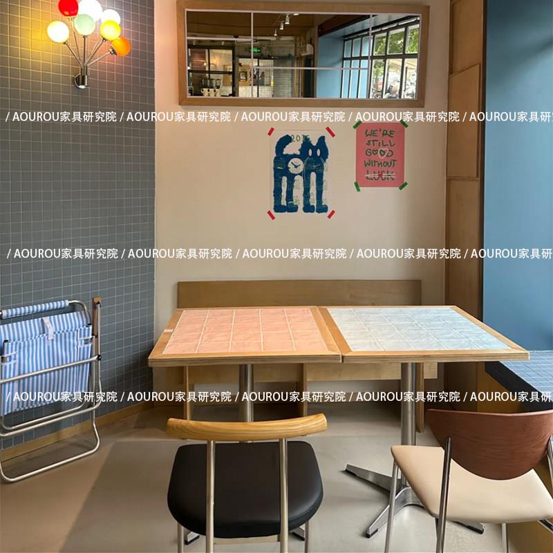咖啡厅奶茶甜品烘焙店海洋板瓷砖餐桌酒吧桌椅组合网红岩板小方桌