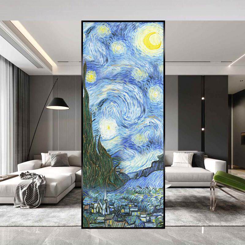 艺术玻璃欧式屏风隔断背景墙柜子玄关过道双面工艺客厅抽象画星空