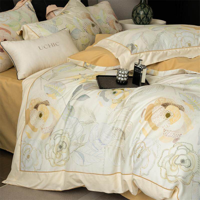 小清新田园100S全棉磨毛四件套数码印花加厚保暖床单1.8m床上