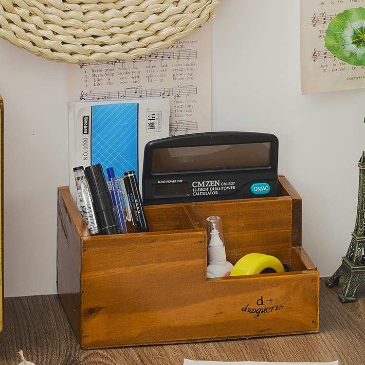 复古日式木质盒子 木质书房笔筒学 生桌面文具 遥控器 棉签收纳盒