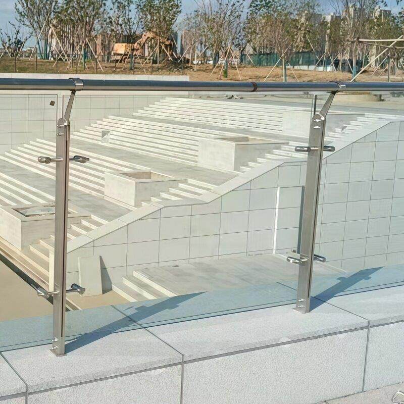 工地楼梯扶手不锈钢护栏玻璃栏杆室外围墙立柱家用防护栏自装配件