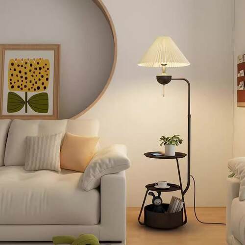 奶油风边几落地灯客厅沙发置物摆件灯卧室床头柜一体台灯无线充电