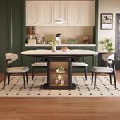 实木岩板餐桌椅意式 轻奢极简设计师餐桌方圆两用小户型跳台大餐桌