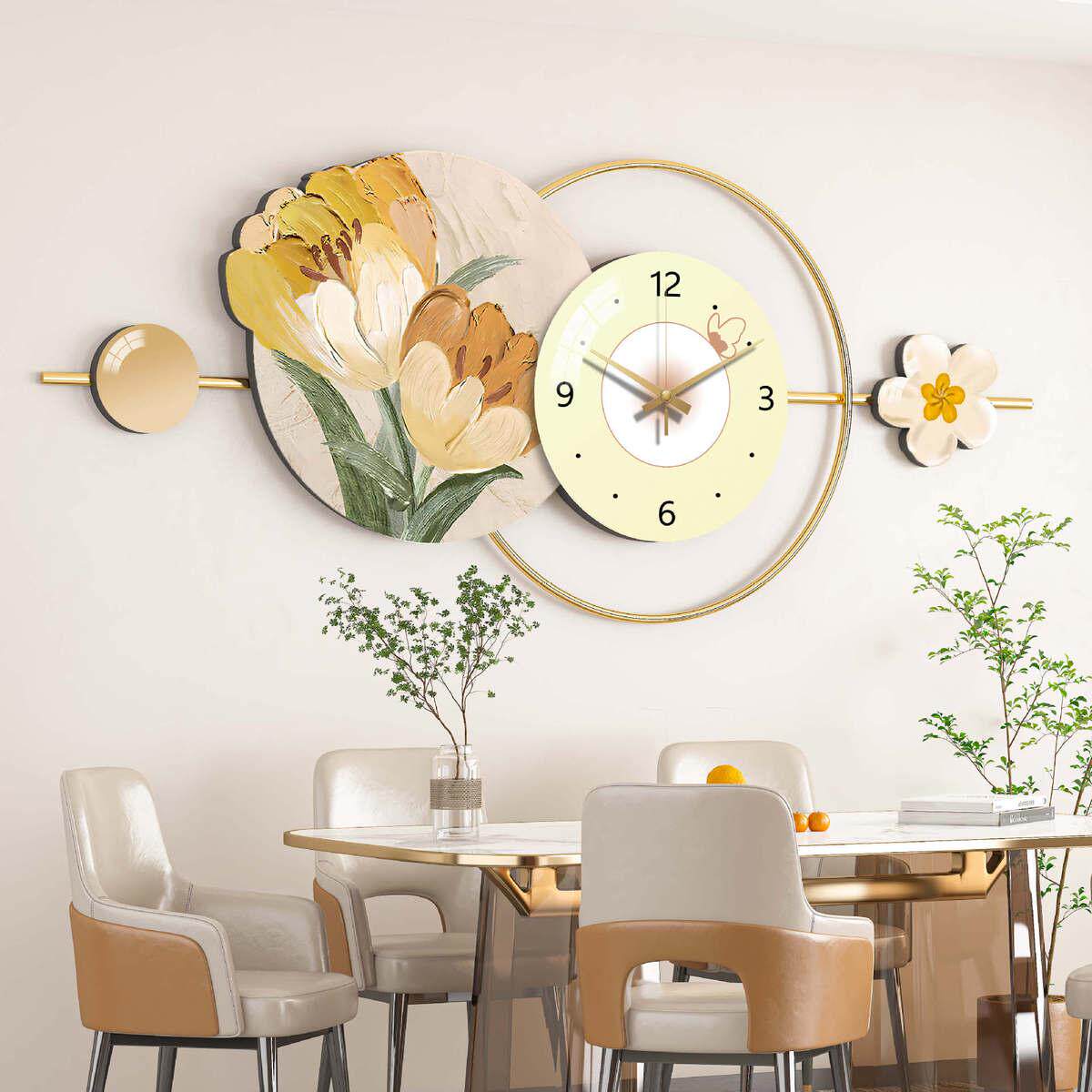 现代清新静音钟表挂钟客厅餐厅现代创意家用装饰电视挂表挂画时钟