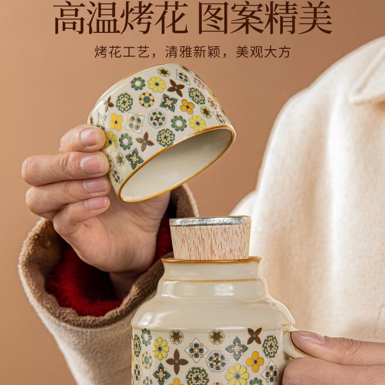 大唐宝相汝窑小暖壶马克杯带盖陶瓷焖茶杯中式保温瓶办公杯带手柄