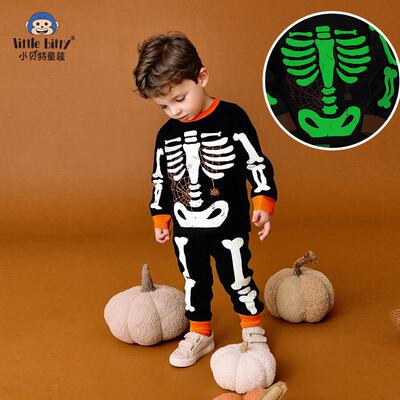 Kids Halloween Printed Loungewear Pajama Set, Autumn Winter