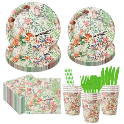 Forest Green Party Supplies Tableware 卡通小森林派对布置用品