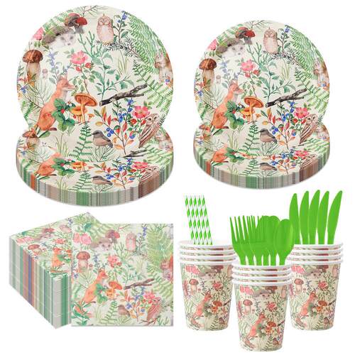 Forest Green Party Supplies Tableware 卡通小森林派对布置用品