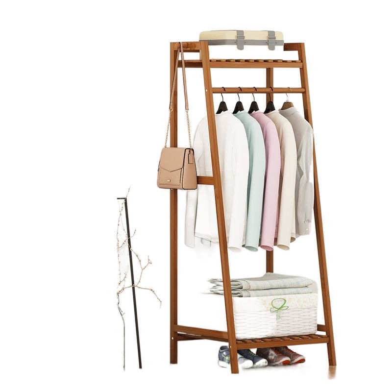 房间简易挂衣架子落地卧室省空间家用多功能实木质柜创意服衣帽架