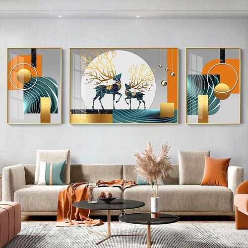新款直销客厅装饰三联画卧室沙发背景墙壁画轻奢房间挂画晶瓷画北