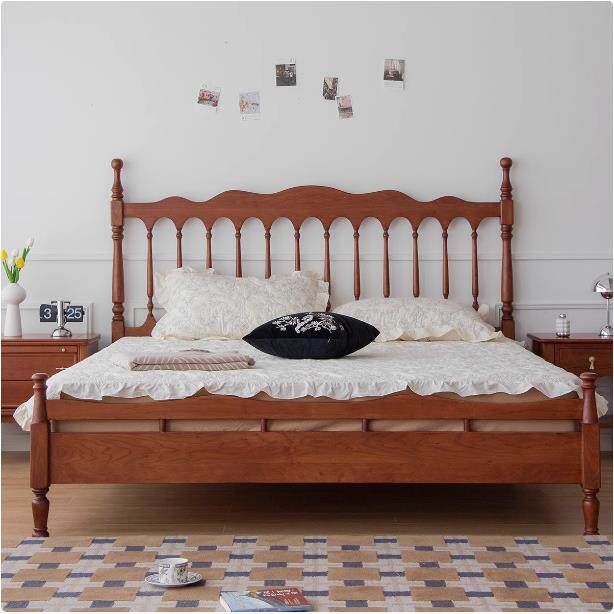 法式复古全实木床樱桃木中古温莎床小户型主卧双人床1米5米实木床