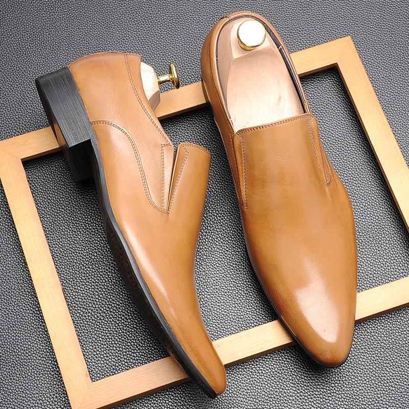 高档韩版潮男一脚真尖头皮鞋 英伦头层皮蹬商务正装套牛脚皮男鞋