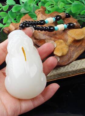 雕阿富汗羊脂级白玉福猪貔貅把手件XDZ手工刻手件抓直播货源