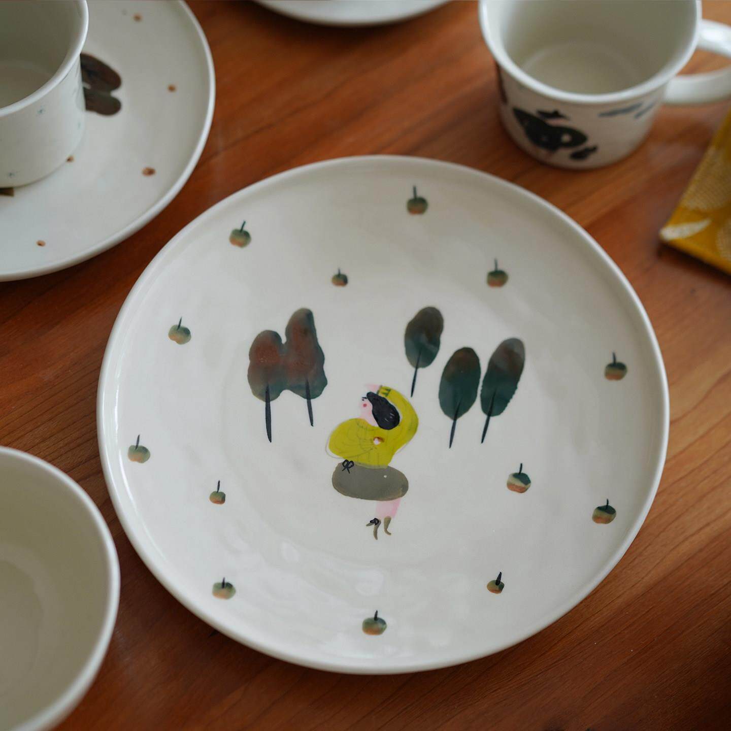 然而家 原创插画风设计师款陶瓷餐具套装碗盘杯子家用餐盘饭碗ins