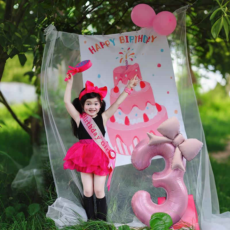 小红书同款户外生日场景布置装饰网纱背景挂布3周岁女孩拍照道具