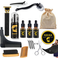 Beard care set, double-sided beard comb, brush, shaving set, apron, beard styling comb, roller, growth liquid thumbnail 3