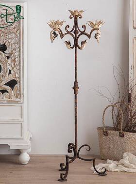 美式摆复古做旧件婚庆摄影道具蜡烛台铁艺锈民宿装生落A1732地烛