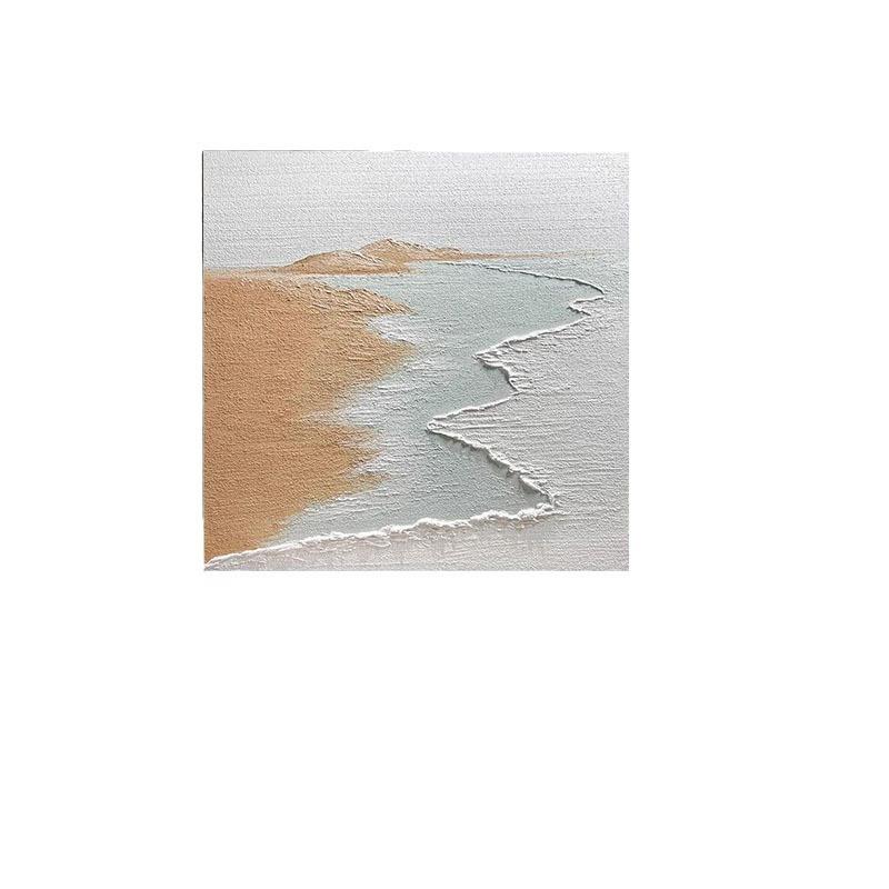 纯手绘餐厅装饰画抽象海景手工油画立体肌理卧室玄关正方形挂画