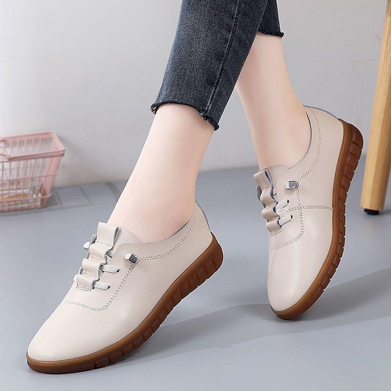 真皮软底妈妈鞋2024新款女鞋防滑休闲平底单鞋女牛筋底舒适小白鞋